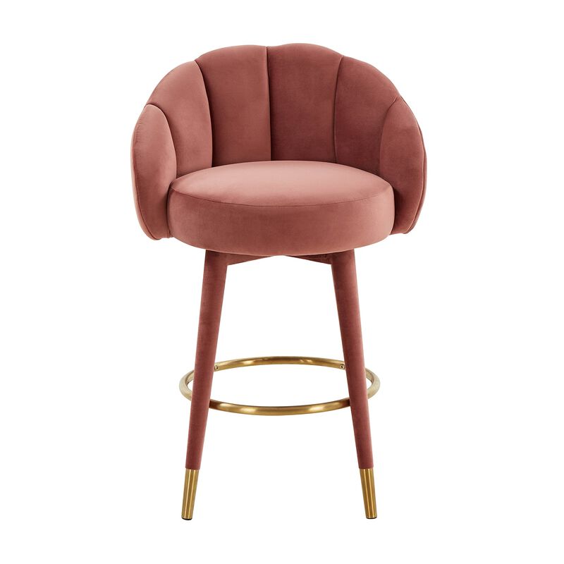 Tov Furniture Myla Tufted Upholstered Velvet Swivel Counter Stool (Salmon) image number 1