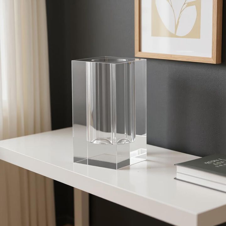 HomeRoots 8" Clear Square Glass Table Vase