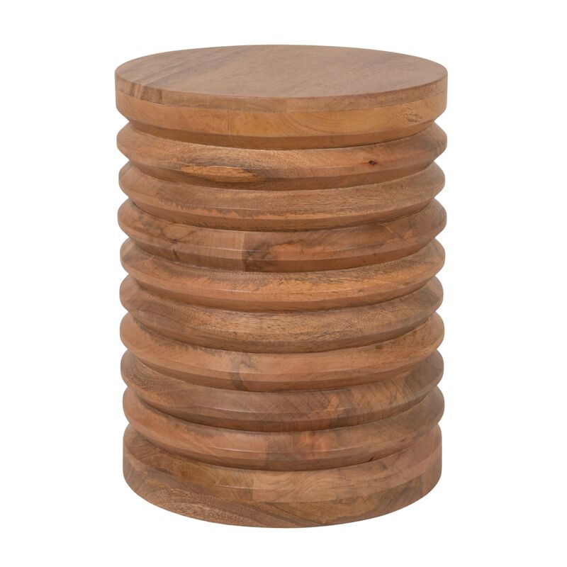 Round Ribbed Mango Wood Side Table, Honey Walnut image number 0