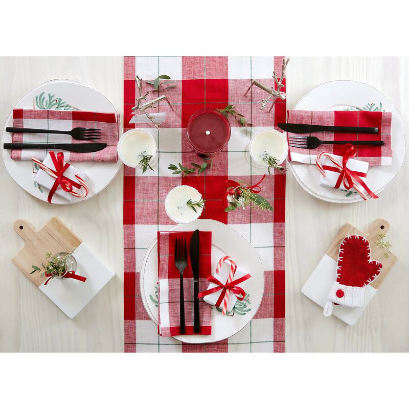 Solino Home Very Merry Plaid 100% Linen Table Runner &ndash; Handcrafted, Machine Washable, Perfect for Holiday and Everyday Dining