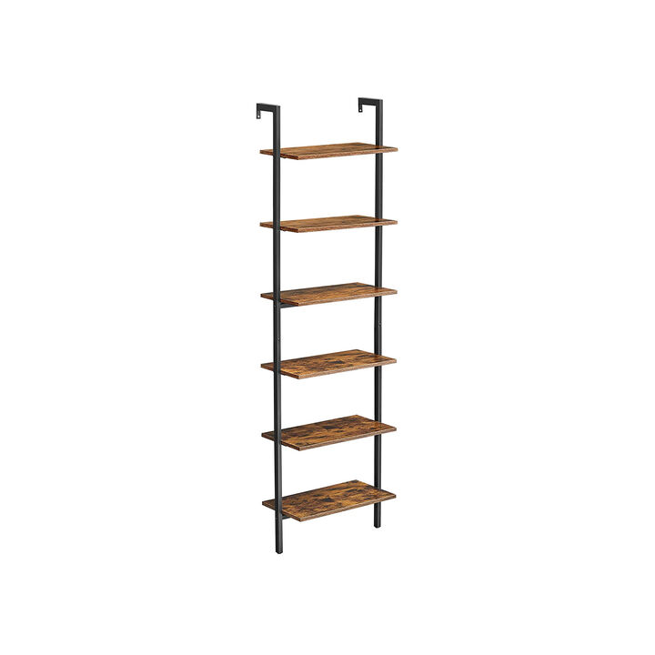 Hivvago Industrial Brown 6-tier Wall-mounted Ladder Shelf