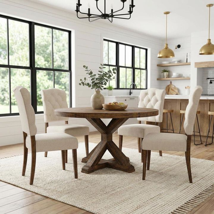 Alpine Furniture Newberry Round Dining Table, Medium Brown