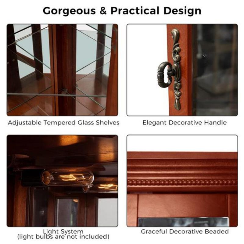Corner Curio Cabinet with Lights Elegant Display Cabinet for Living Room & Home Decor