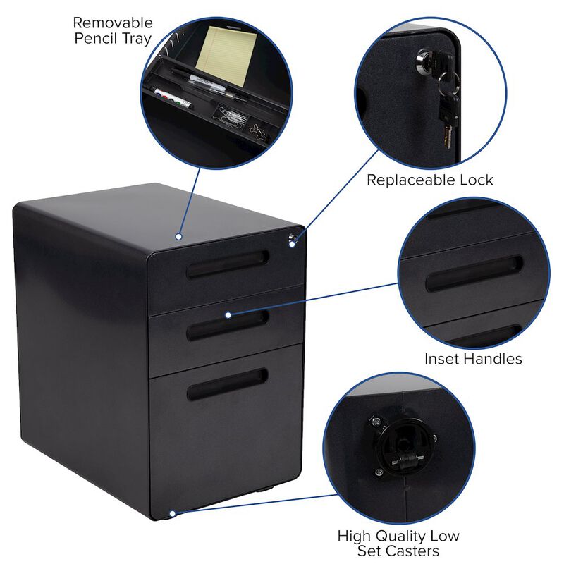 Flash Furniture 3-Drawer Mobile Locking Filing Cabinet with Anti-Tilt Mechanism, Black image number 2