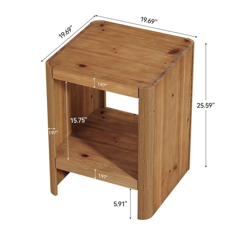2-Tier Solid Wood Side Table, End Table with Rounded Edges for Living Room-Natural Wood Color image number 2