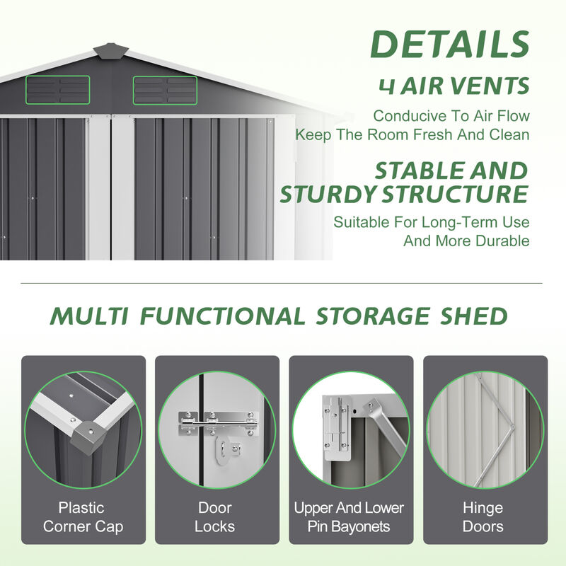 WOW PIONEER Heavy Duty Metal Outdoor Storage Shed with Lockable Door, Waterproof Weather Resistant Tool Storage House for Backyard Patio Lawn Garden image number 7