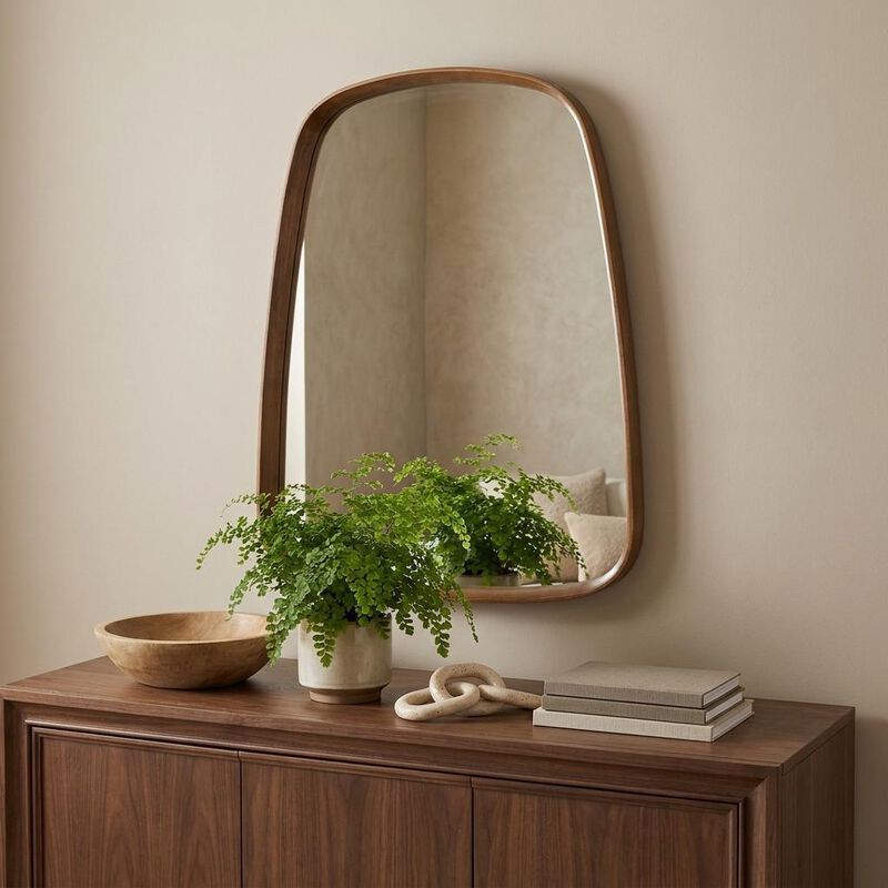 HomeRoots 37" Brown Solid Wood Novelty Framed Accent Mirror image number 1