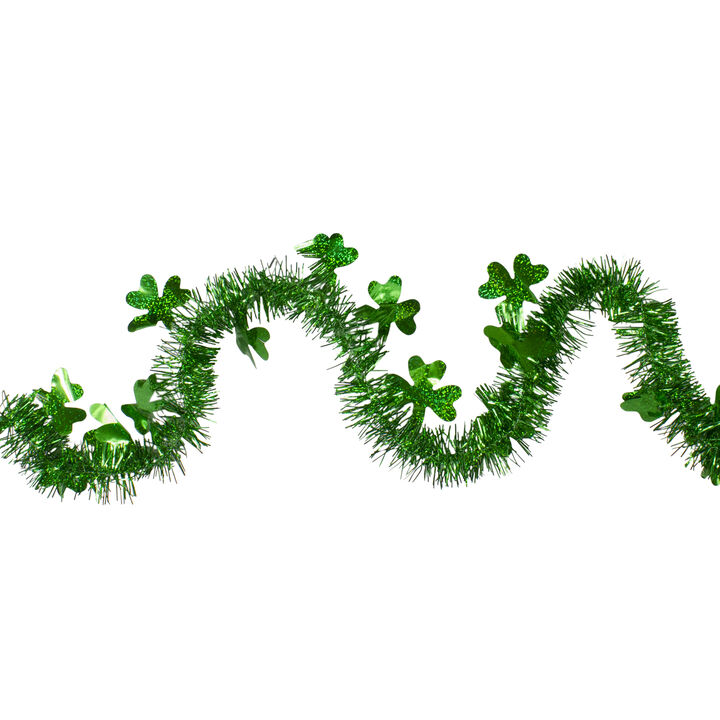 25' x 2" Green Tinsel Irish Shamrock Artificial St. Patrick's Day Garland - Unlit