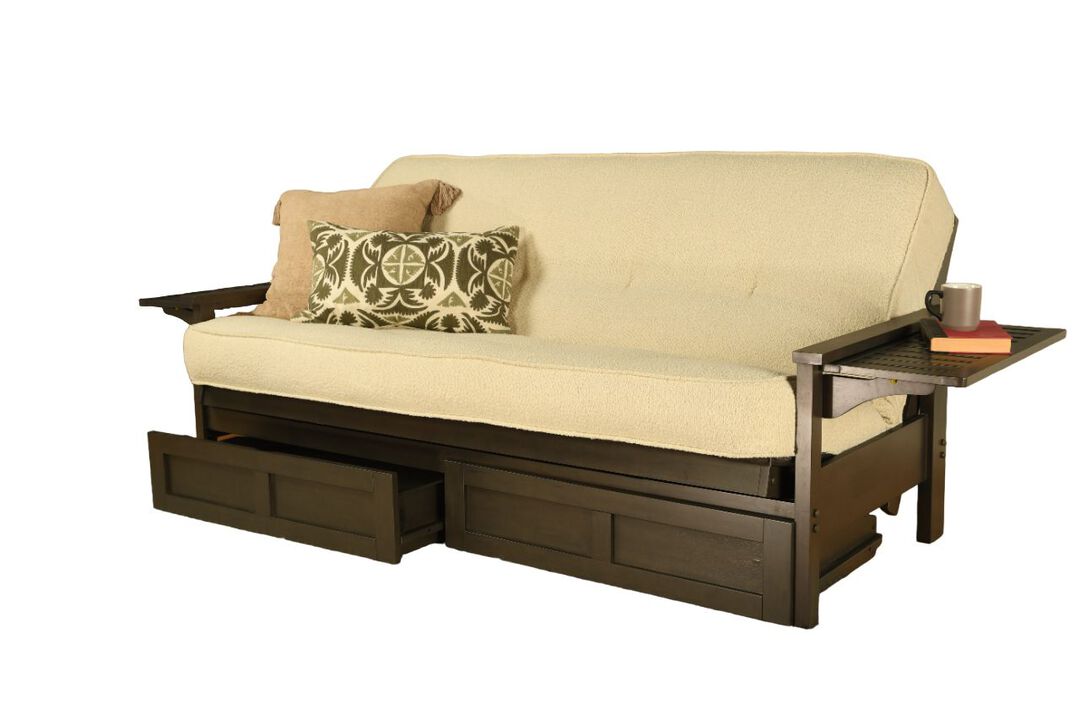 Alamosa Futon Frame in Graystone Finish includes Canton Black Mattress with Storage Drawers