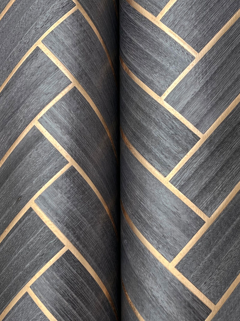 Herringbone Wood Veneer Graphite Wallpaper (Set of 2) image number 2