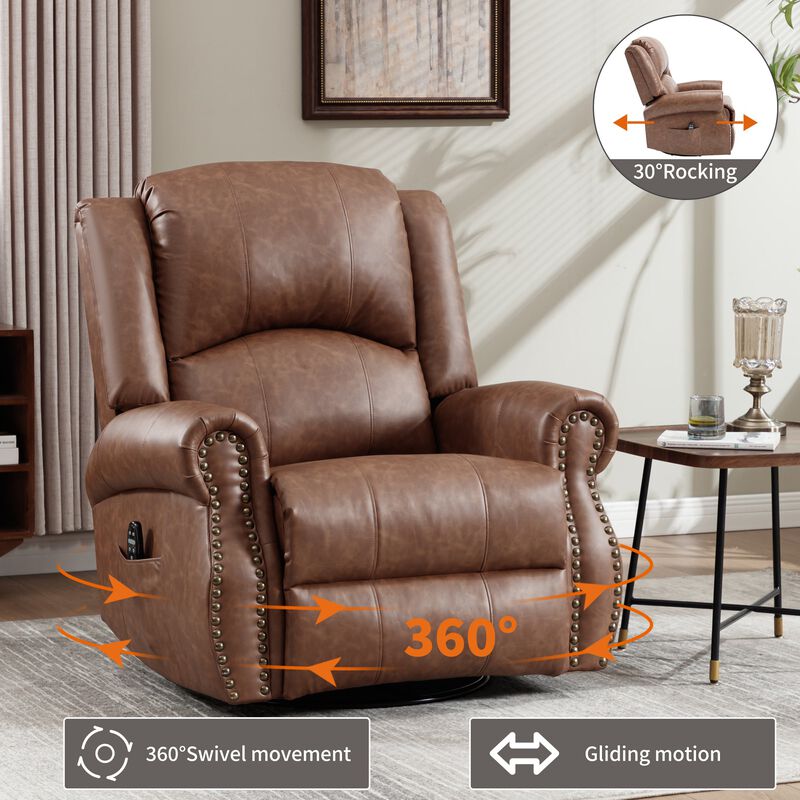 Faux Leather Recliner Chair Rocker Swivel Chair Manual Recliner with Heat & Massage image number 3