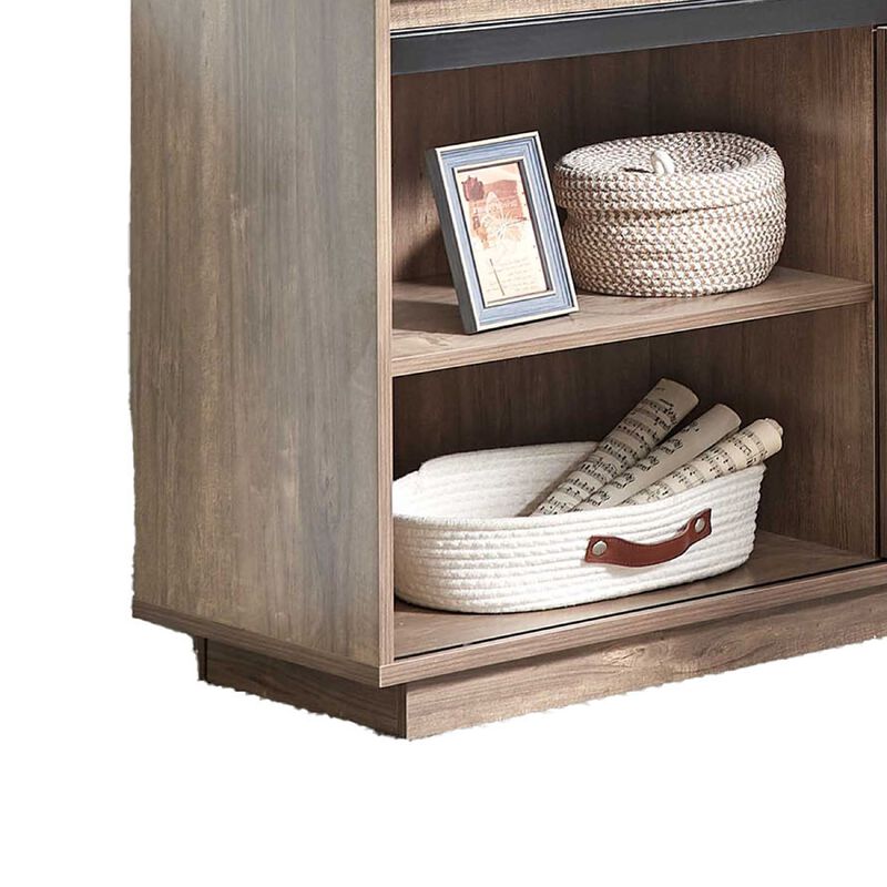 Fior L Shaped Writing Desk, 56 Inch, Hazelnut Brown Wood, Barn Door