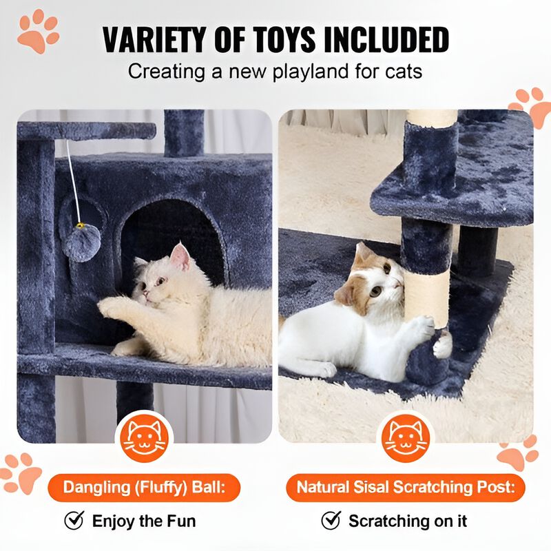 Cat Tree Tower with Condos and Sisal Scratching Posts, Multi-Level Play for Indoor Cats