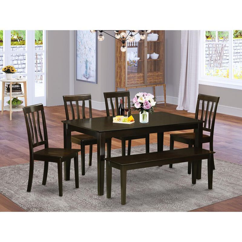 6 PC Dining Table with bench set-Dining Table and 4 Kitchen Chairs and Bench