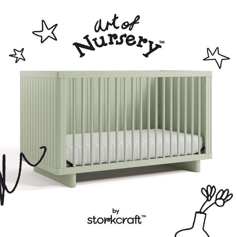 Kyoto Deluxe Convertible Crib with Bonus Toddler Guardrail - Sage image number 1