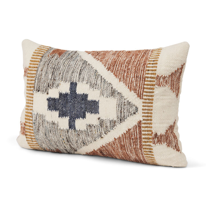 HomeRoots 20" X 21" Black Gray And Cream Lumbar Ikat Wool Blend Throw Pillow Cover with Texture
