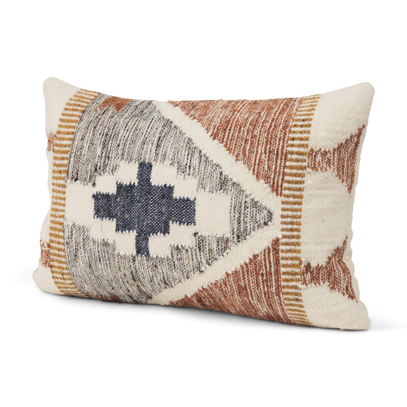 HomeRoots 20" X 21" Black Gray And Cream Lumbar Ikat Wool Blend Throw Pillow Cover with Texture image number 0