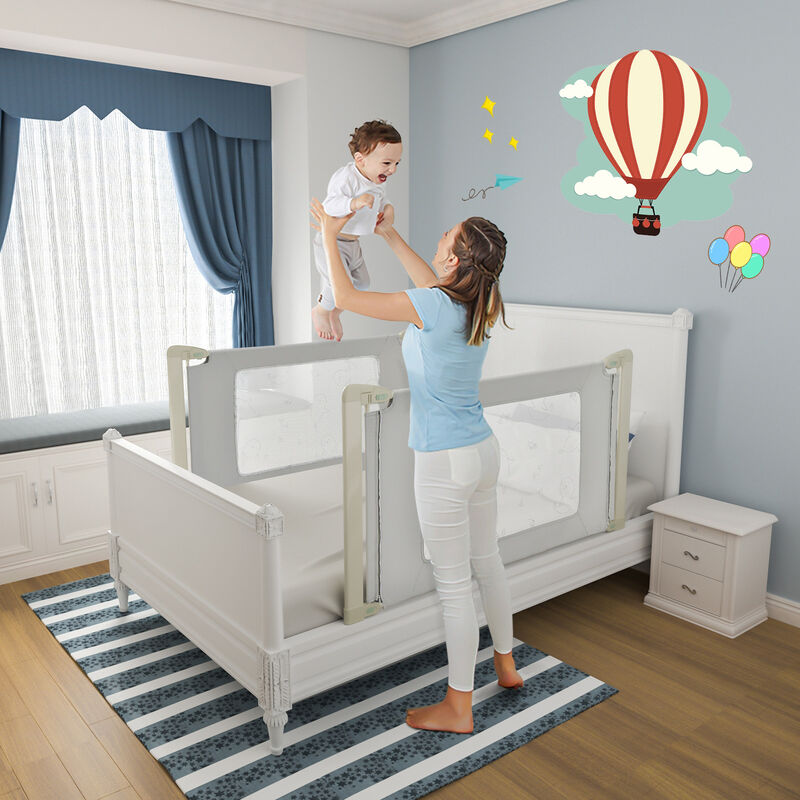 Toddler Bed Rail Guard with Adjustable Height and Secure Safety Lock for Bed-Grey image number 1