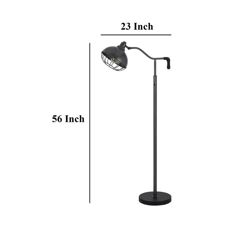 Loga 56 Inch Floor Lamp with Adjustable Cage Style Shade, Black Iron - Benzara