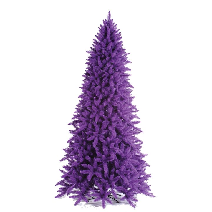 Vickerman 4.5' Flocked Purple Slim Fir Artificial Christmas Tree, Purple Dura-lit LED Lights - Snow Covered Faux Purple Tree - Seasonal Indoor Home Decor