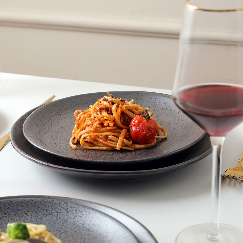 Stone Lain Valencia Porcelain 32 Piece Dinnerware Set, Metallic Grey