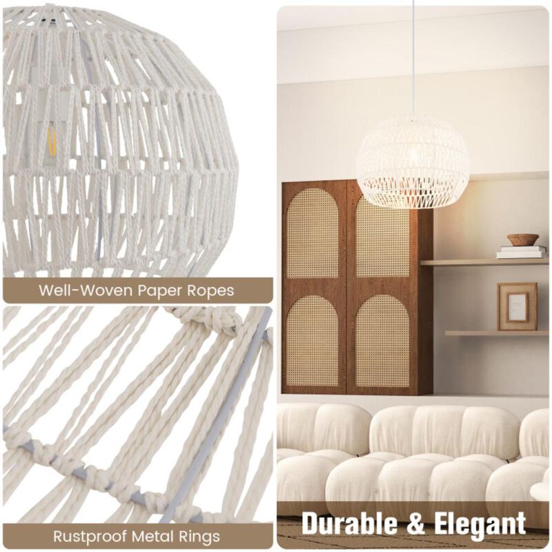 Hivvago Round Farmhouse Rattan Pendant Lights with Adjustable Hanging Rope