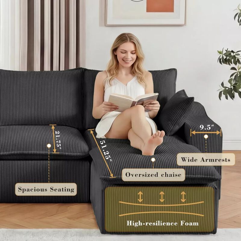 137" U-Shape Modular Sectional Sofa, Boneless Cloud Design, 6-Seater image number 5