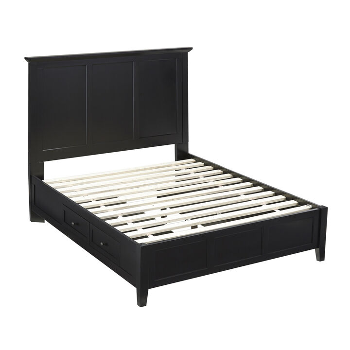 Kenji California King Bed, Panel Headboard, 4 Storage Drawers, Matte Black - Benzara