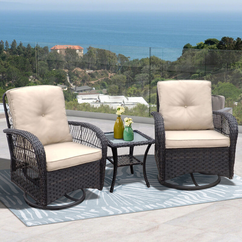Outdoor Wicker Swivel Rocker Bistro Set with Table