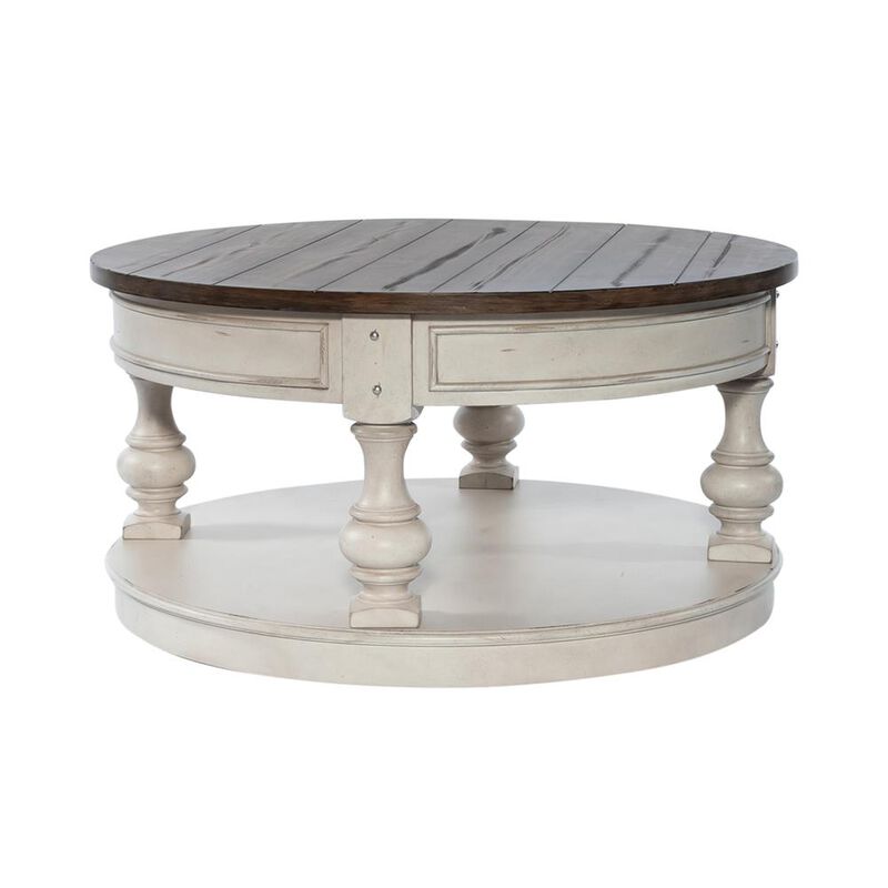 Liberty Furniture Round Cocktail Table Antique White w/ Wirebrushed Tobacco Accents image number 0