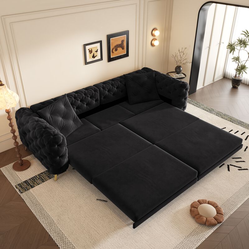 Whisen 97.7" 4-Seat Convertible Sleeper Sofa, Velvet 3-in-1 with Ottoman for Apartment Office image number 3