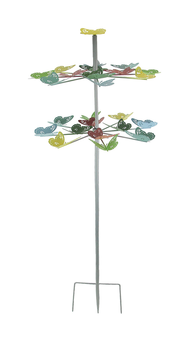 Colorful Two Tier Metal Butterfly Horizontal Spinning Garden Stake image number 0