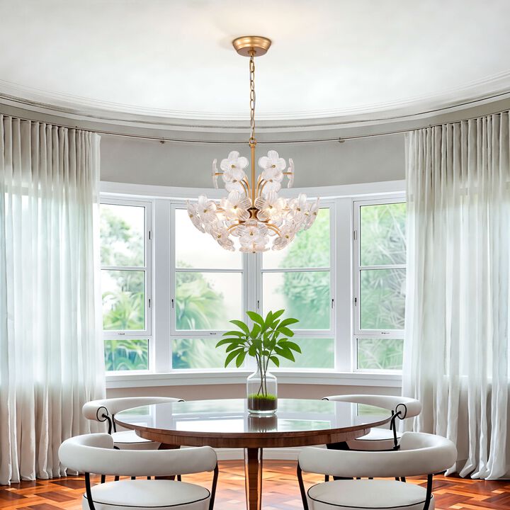 Fabiola Modern 6-Light 17.7" Glam Clear Glass Flower Chandelier-Glossy Brass