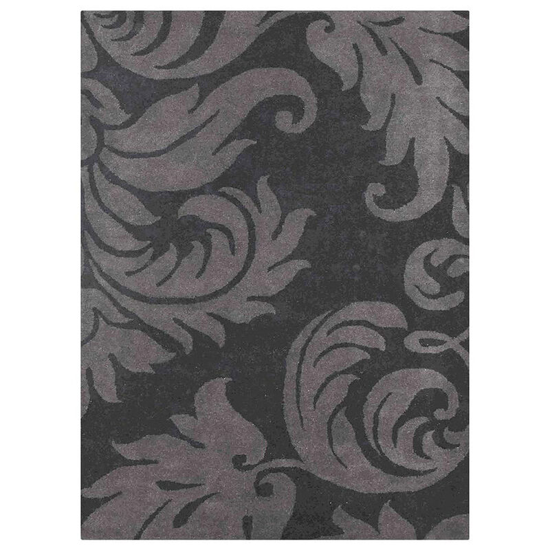 RUGSOTIC CARPETS HAND TUFTED WOOL ECO-FRIENDLY AREA RUGS  - 5'x8', Rectangle Shape, Black & Gray, Floral Modern Design, High Pile Thick Handmade Area Rugs for Living Room, Bed Room (K00203)