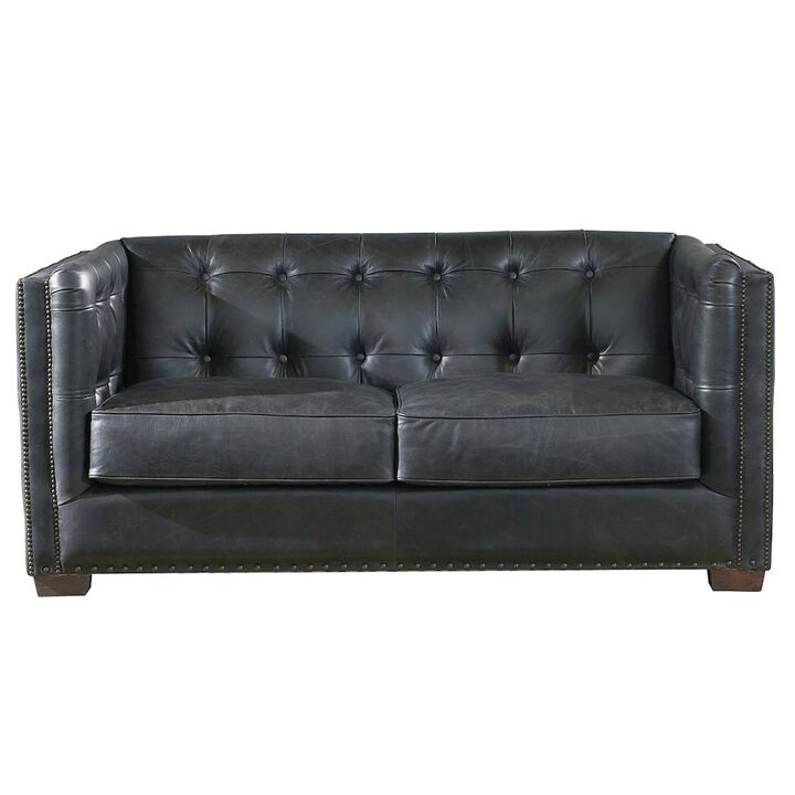 Crafters and Weavers Tuxedo Leather Love Seat - Slate