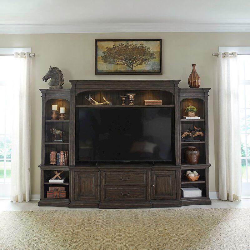 Liberty Furniture Paradise Valley Entertainment Center with Piers for Living Room - Saddle Brown image number 8
