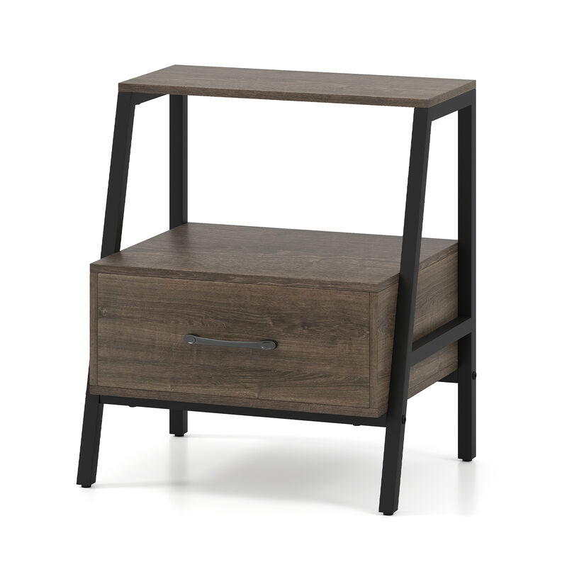 3-Tier Farmhouse Nightstand with Open Shelf for Bedroom Storage image number 0