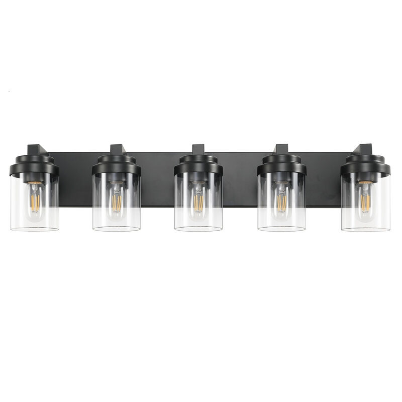 30.8 in. 5-Light Matte Black Wall Sconce with Clear Glass Shade image number 0