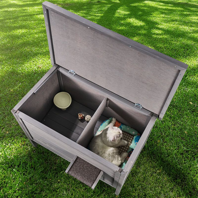 Feral Cat House for Outdoors, Wooden Shelter with Roof and PVC Door Flaps image number 1