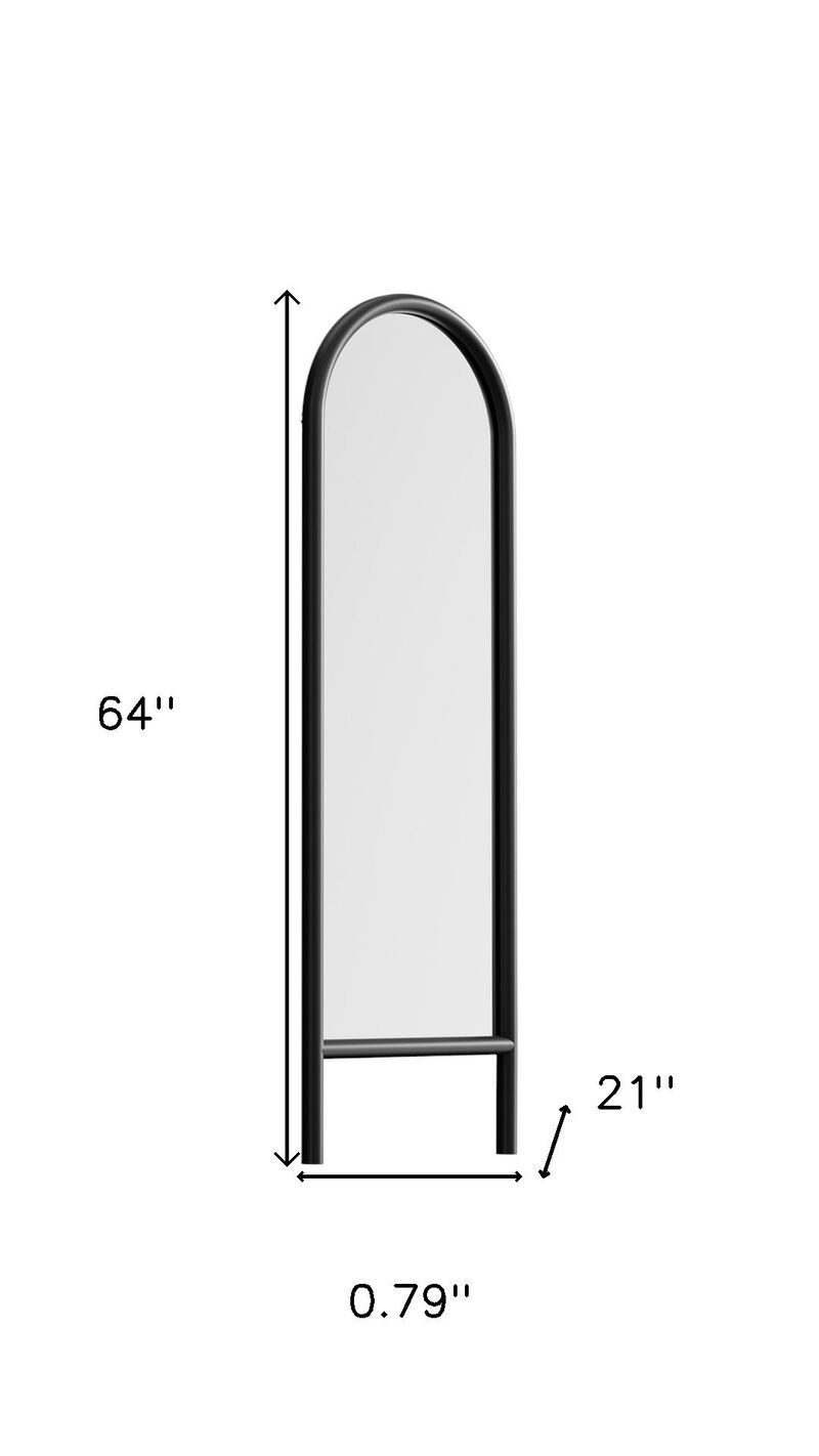 HomeRoots 64" Black Solid Wood Arch Leaning Ladder Framed Full Length Mirror image number 4