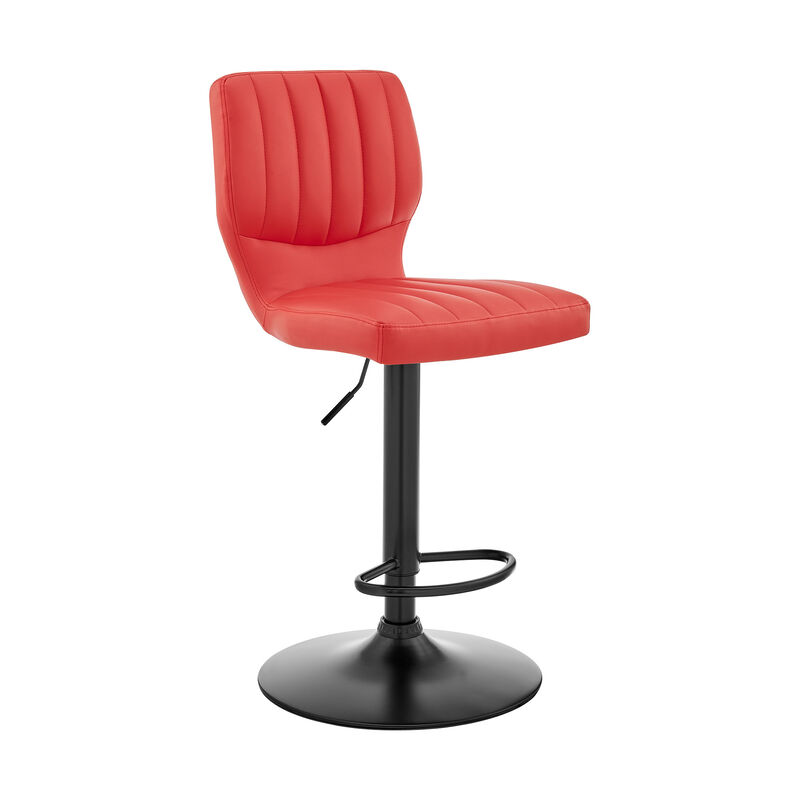 Hivvago Red and Black Faux Leather And Iron Adjustable Height Swivel Bar Chair