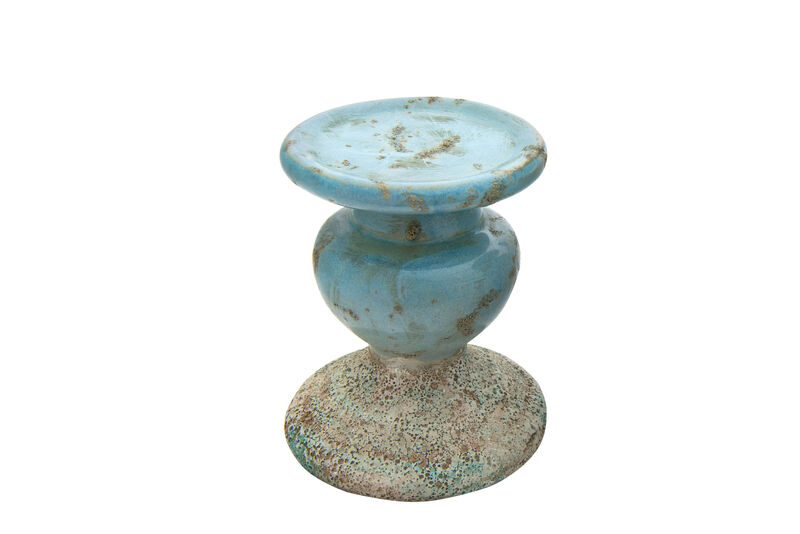 Small Distressed Round Terra-cotta Pillar Candleholder, Blue image number 0