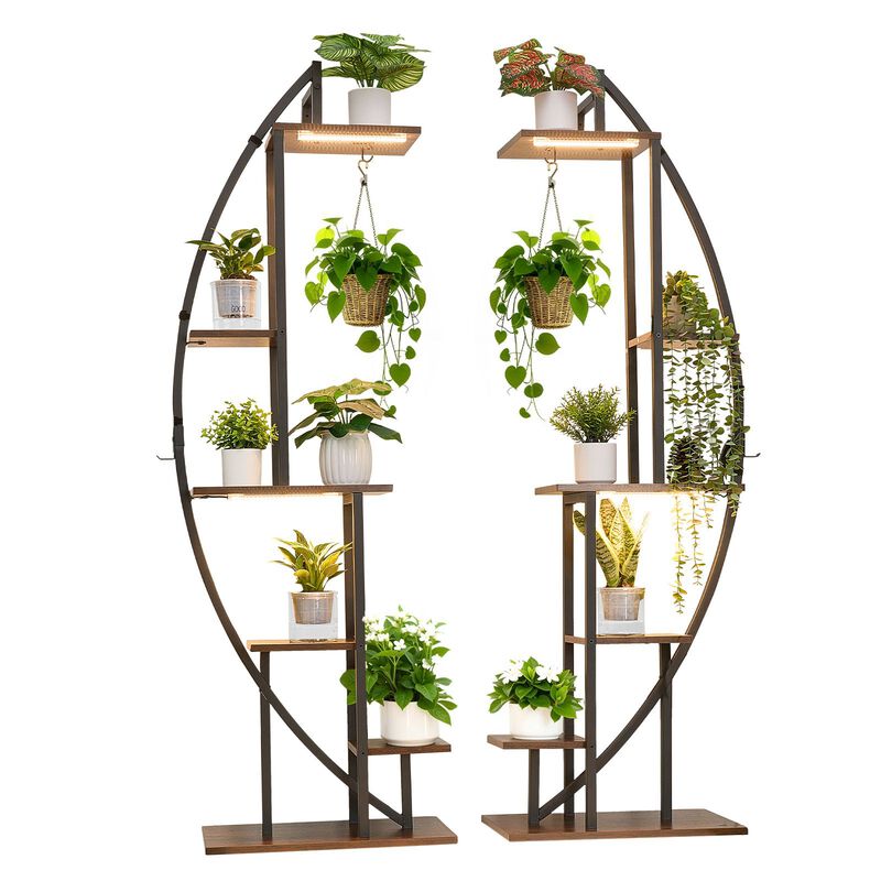 2 Pack 6 Tier Plant Stand with Grow Lights, Half Moon Indoor Plant Shelf image number 2