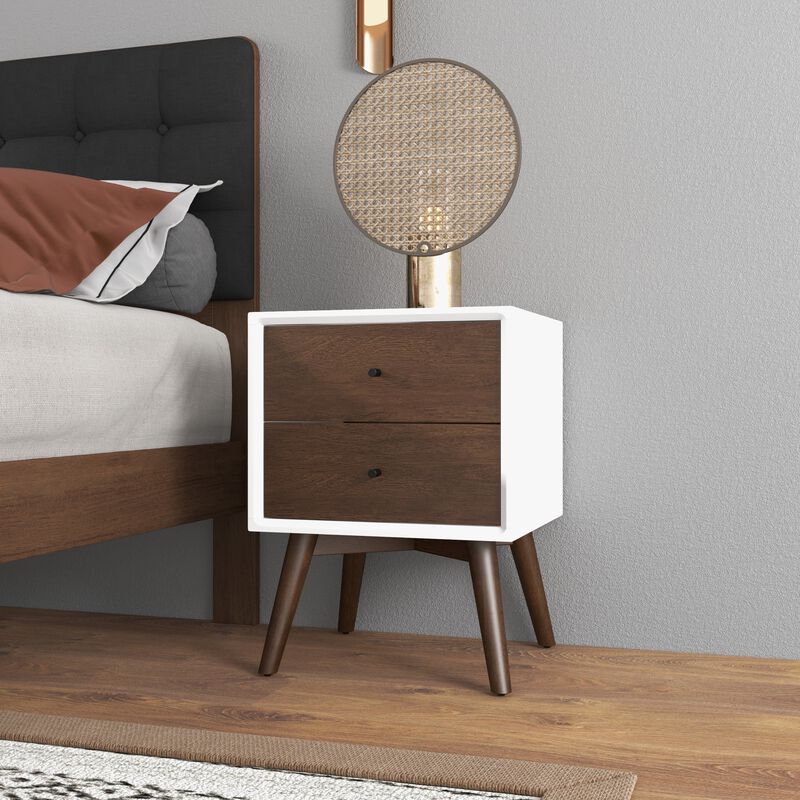23.6" Assembled Mid Century Nightstand 2-Drawer Solid Wood Bedside Table image number 1