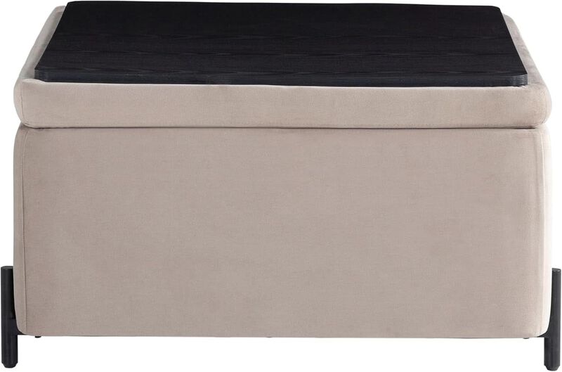 Connor 31.1-inch Taupe Velvet Storage Ottoman image number 3
