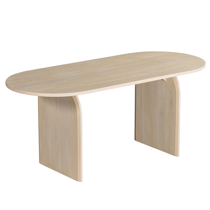 Whisen 6-Piece Oval Dining Set - Rubber Wood Table with 4 Rattan Chairs & Bench, Modern Kitchen Set for 6 - Brown