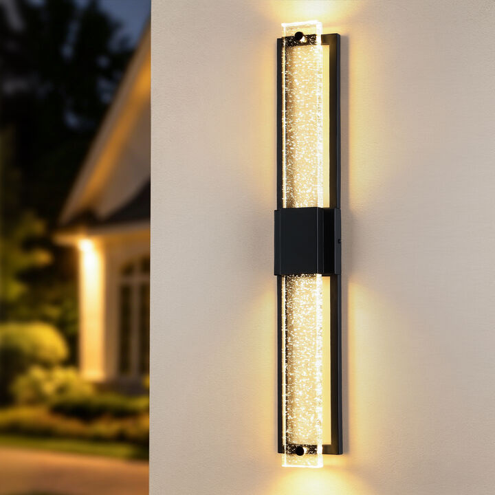 31.57" Modern 2-Light LED Outdoor Wall Light with Bubble Crystal