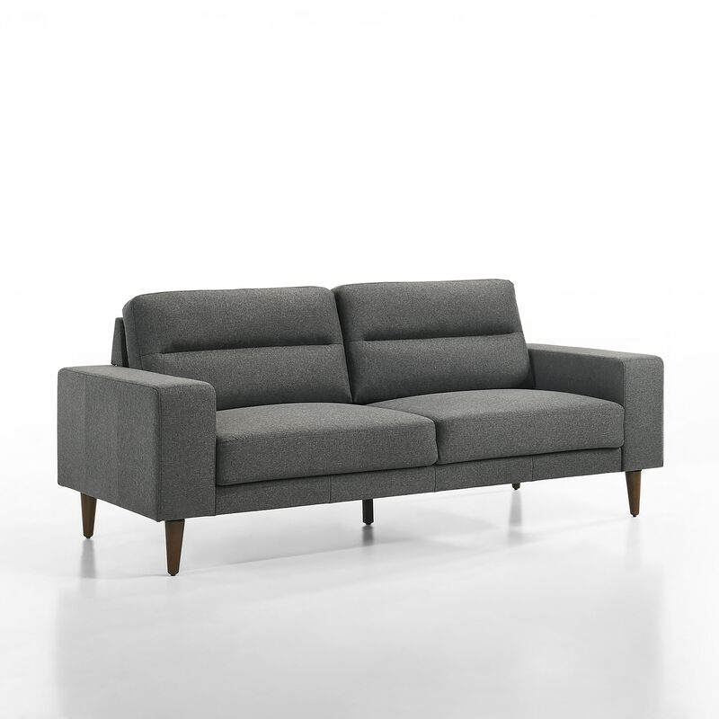 Vile Sofa, 79 Inch Gray Polyester, Classic Tapered Solid Wood Legs - Benzara