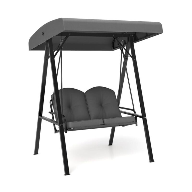 Hivvago 2-Person Outdoor Porch Swing with A-Shaped Metal Stand and Adjustable Canopy