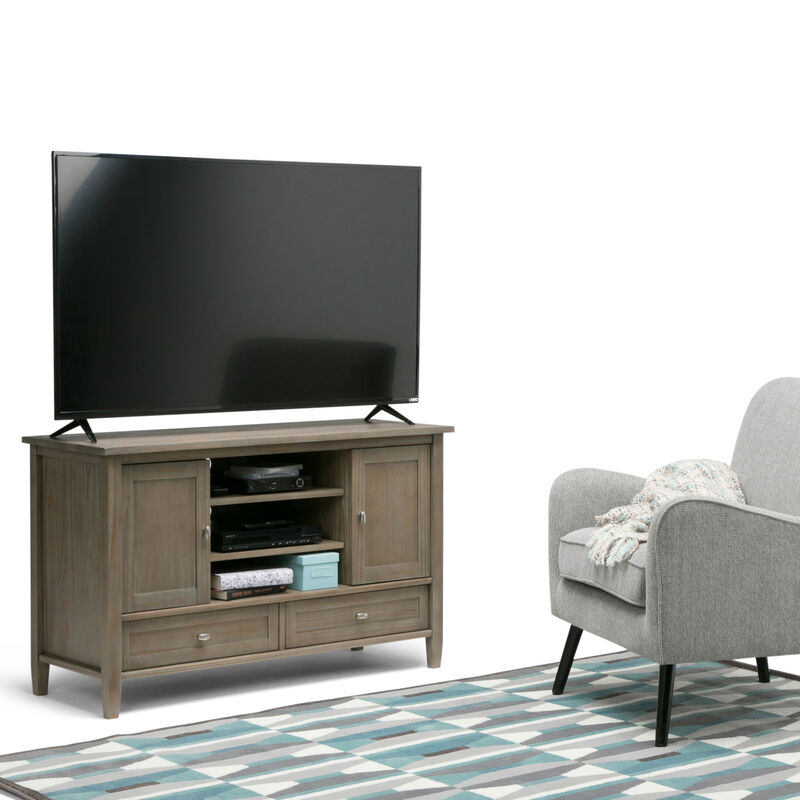 Warm Shaker SOLID WOOD 47 inch Wide Transitional TV Media Stand in Distressed Grey For TVs up to 50 inches